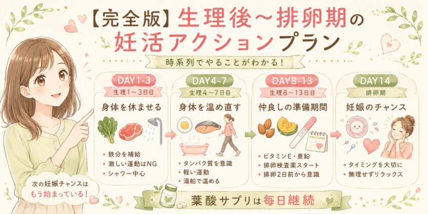 【完全版】生理後〜排卵期の妊活アクションプラン(時系列)