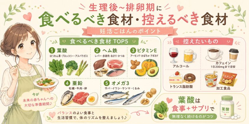 生理後〜排卵期に食べるべき食べ物・控えるべき食材