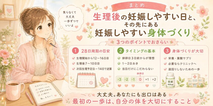 まとめ:生理後の妊娠しやすい日と、その先にある"妊娠しやすい身体"作り