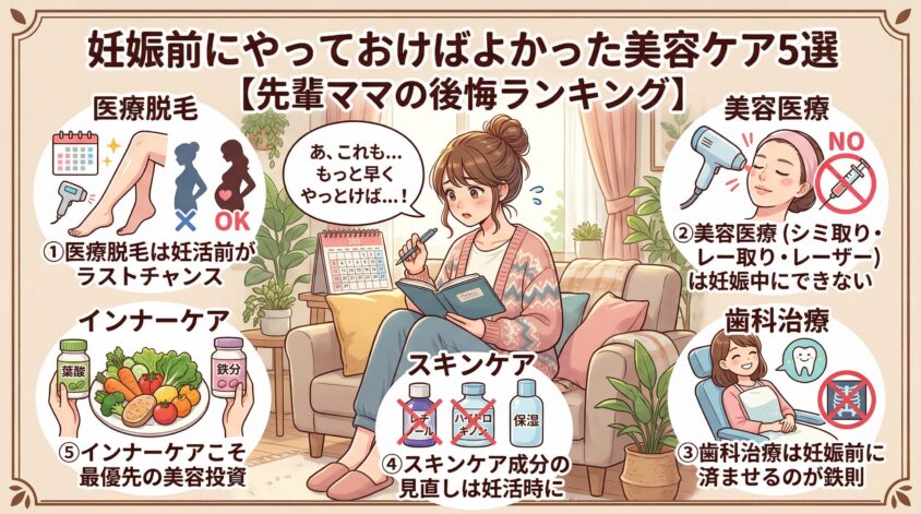 妊娠前にやっておけばよかった美容ケア5選【先輩ママの後悔ランキング】