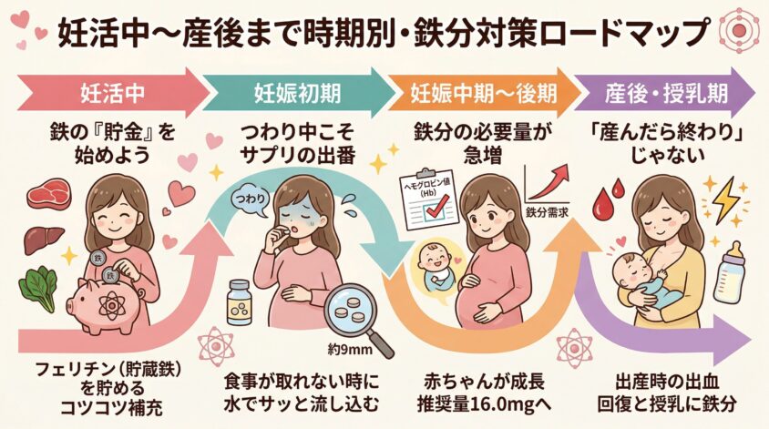 妊活中〜産後まで時期別・鉄分対策ロードマップ