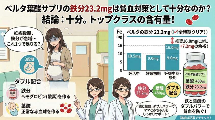 ベルタ葉酸サプリの鉄分23.2mgは貧血対策として十分なのか
