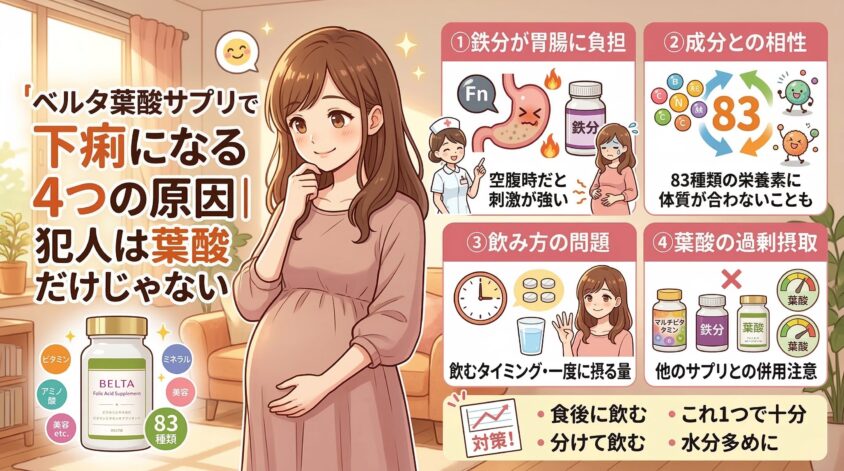 ベルタ葉酸サプリで下痢になる4つの原因｜犯人は葉酸だけじゃない