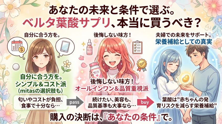 まとめ：ベルタ葉酸サプリの「買ってはいけない」「買うべきか」は自分の条件で決まる