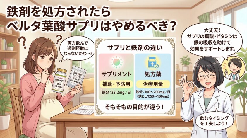 鉄剤を処方されたらベルタ葉酸サプリはやめるべき？