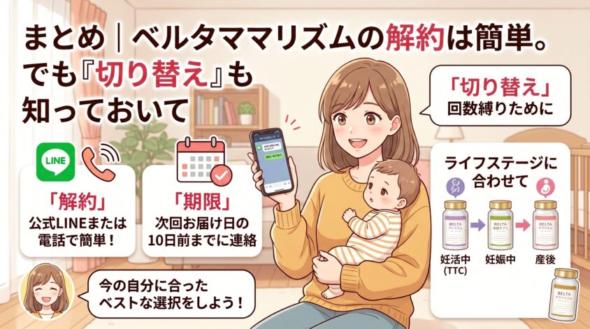 まとめ｜ベルタママリズムの解約は簡単。でも「切り替え」も知っておいて