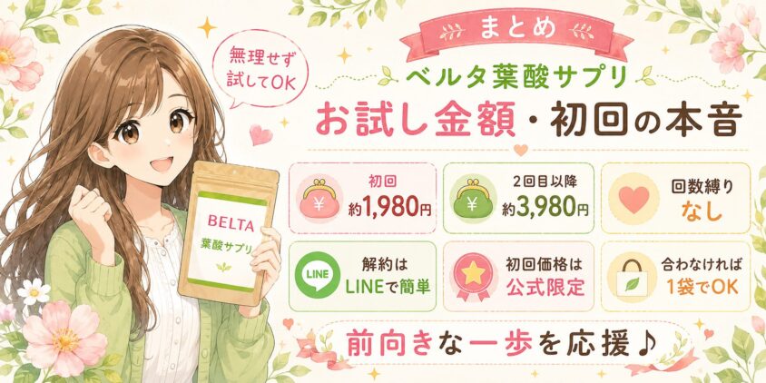 まとめ|ベルタ葉酸サプリ「お試し金額・初回」の本音