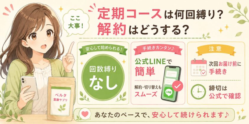 ベルタ葉酸サプリの定期コースは何回縛り?解約はどうやってするの?