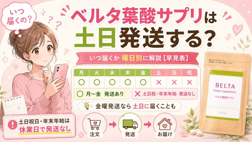 ベルタ葉酸サプリは土日発送する？いつ届くか曜日別に解説【早見表】