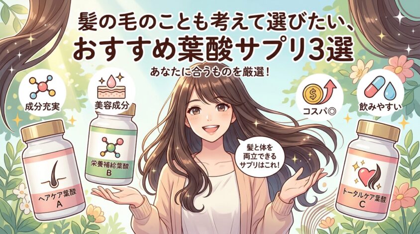 髪の毛のことも考えて選びたい、おすすめ葉酸サプリ3選