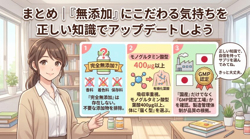 まとめ｜葉酸サプリは「無添加・国産・オーガニック」にこだわる気持ちを正しい知識でアップデートしよう