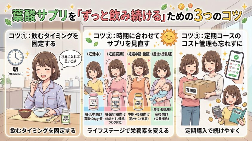 葉酸サプリを「ずっと飲み続ける」ための3つのコツ