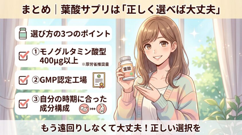 まとめ｜葉酸サプリは「なんでもいい」のではなく「正しく選べば大丈夫」