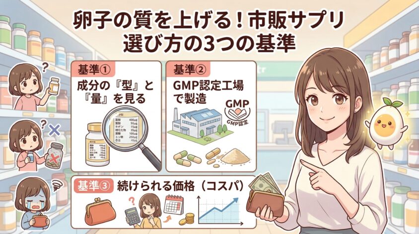 市販の卵子の質を上げるサプリの選び方|3つの基準で失敗しない