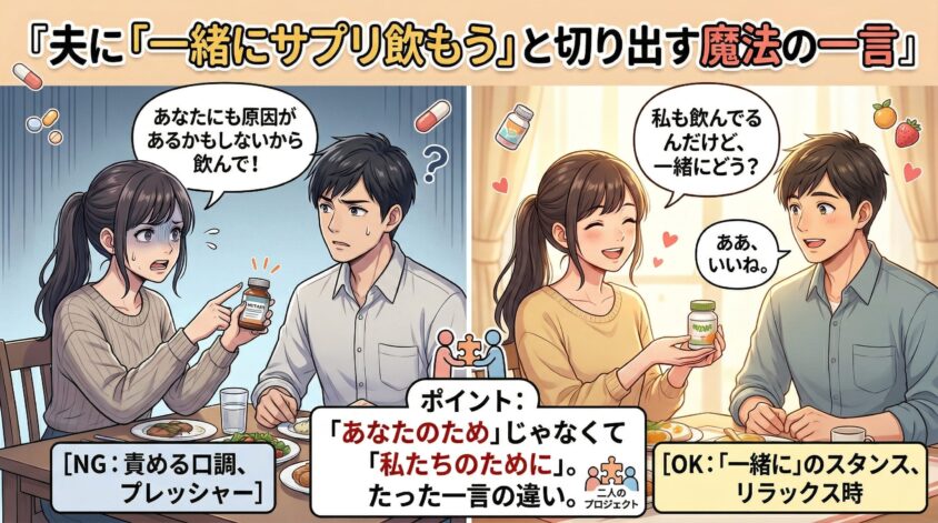 夫に「一緒に葉酸サプリ飲もう」と切り出す方法