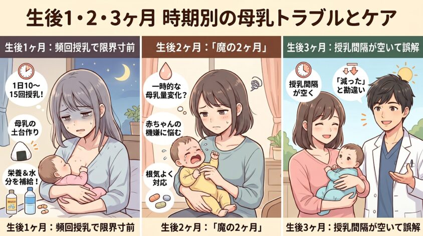生後1ヶ月／2ヶ月／3ヶ月 時期別の母乳トラブルと対処法