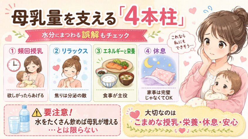 母乳量を支える「4本柱」と、水分にまつわる誤解