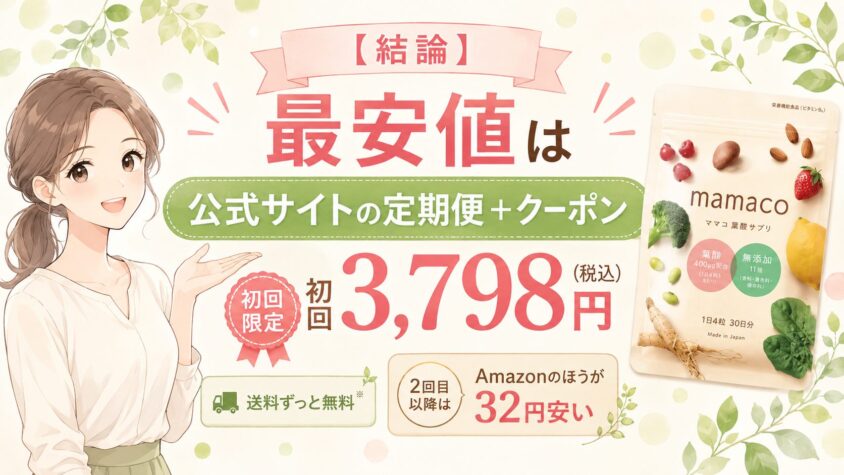 【結論】最安値は公式サイトの定期便+クーポンで初回3,798円