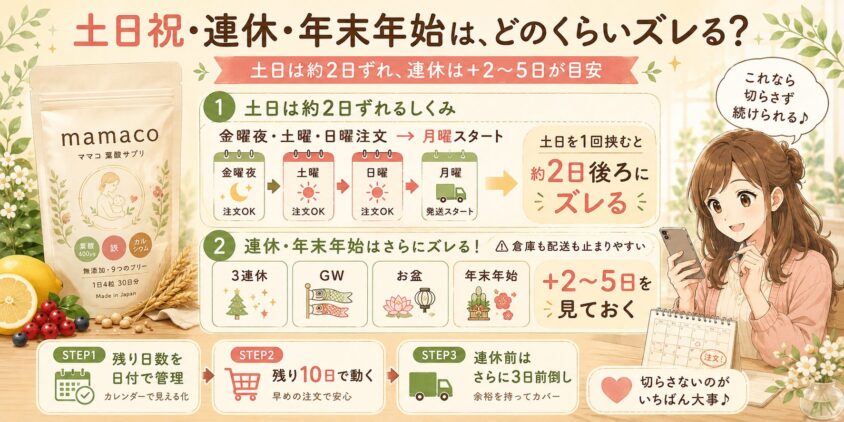 土日祝・連休・年末年始は、どのくらいズレる？