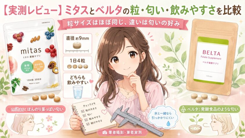 【実測レビュー】ミタスとベルタの粒・匂い・飲みやすさを比較