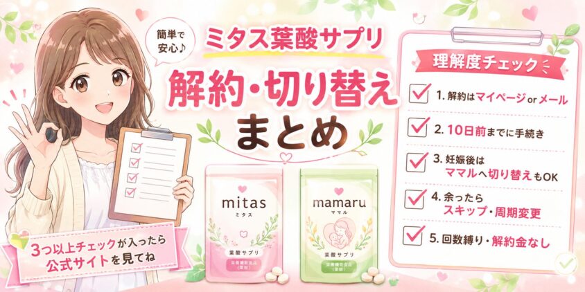 mitas(ミタス)葉酸サプリの解約方法や切り替え手続きについて　まとめ