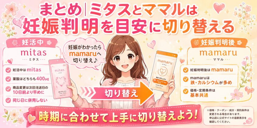 まとめ：ミタスとママルは妊娠判明を目安に切り替える