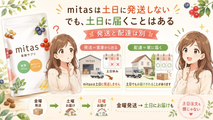 結論：mitasは土日に「発送」しない。でも土日に「届く」ことはある