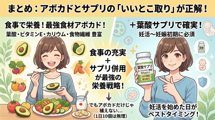 まとめ｜妊娠中はアボカドと葉酸サプリの「いいとこ取り」が正解