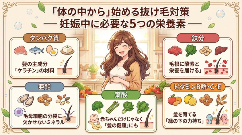 「体の中から」始める髪の毛などの抜け毛対策 ── 妊娠中に必要な5つの栄養素