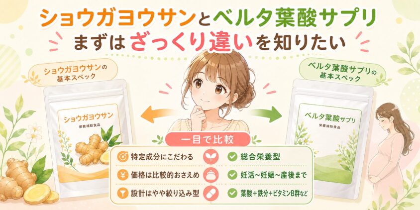 ショウガヨウサンとベルタ葉酸サプリ、まずはざっくり違いを知りたい